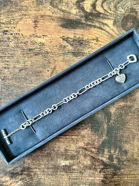 David Yurman Figaro Charm Bracelet w/ Heart w/ 18K Yellow Gold - Large - RARE